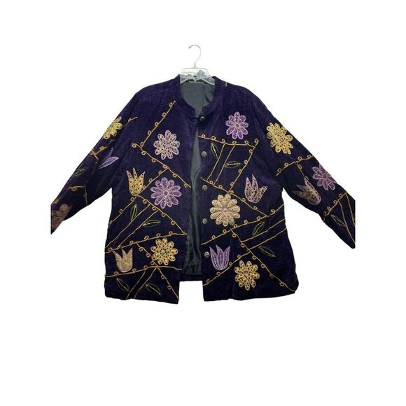 Indigo Moon Jacket Purple Gold Embroidered Buttoned 2XL Floral - Picture 1 of 6